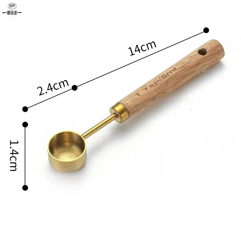 Wooden Handle Measuring Cups Spoons Stainless Steel Food Coffee Flour Scoop Kitchen Scale Baking Cooking Gadget Kitchen Tools