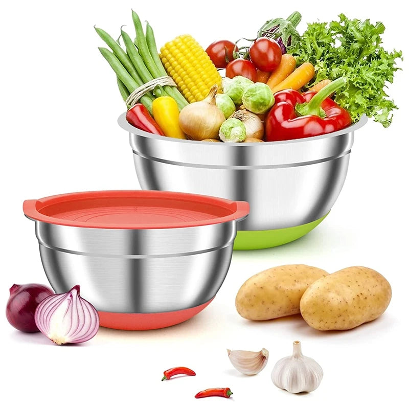 2 Pack Mixing Bowls with Airtight Lids Colorful Stainless Steel Metal Nesting Bowls for Kitchen Non-Slip Silicone