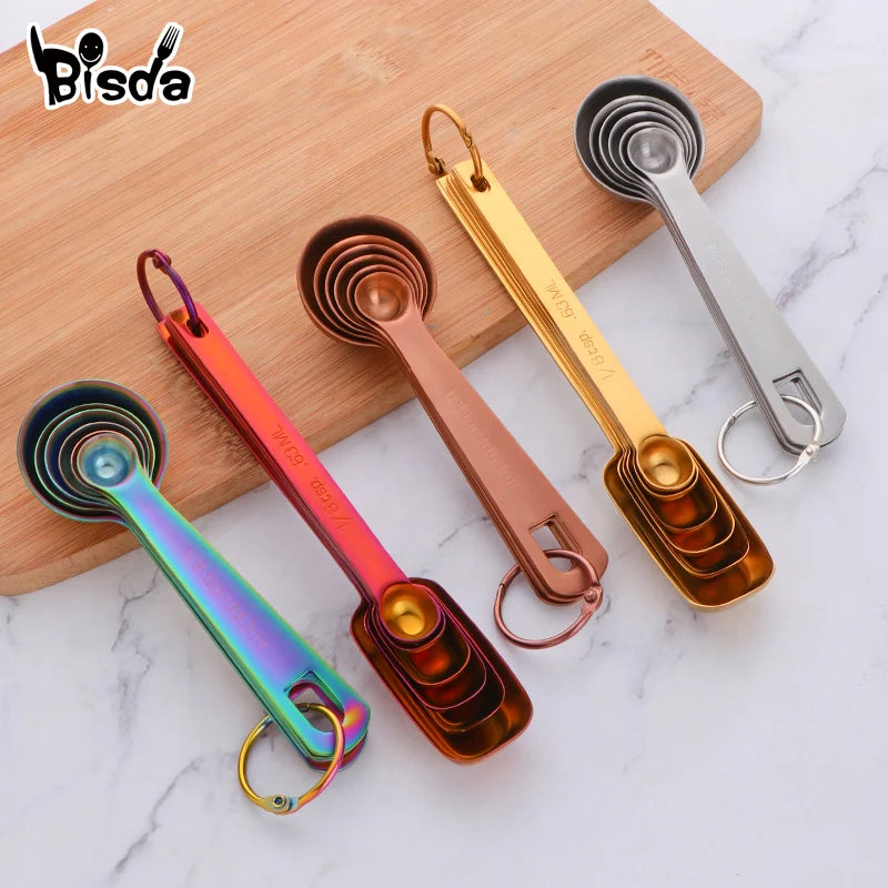 6PCS Kitchen Stainless Steel Measuring Spoons Teaspoon Coffee Sugar Scoop Cake Baking Flour Measuring Cups Kitchen Cooking Tools