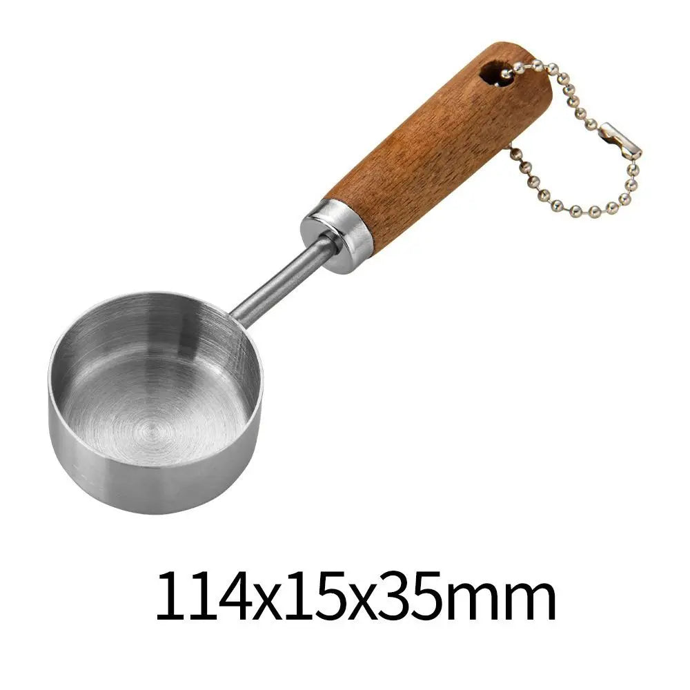 14ml Stainless Steel Measure Spoon with Wood Handle Hangable Measuring Cup Rustproof Flat Bottom Kitchen Measure Tools