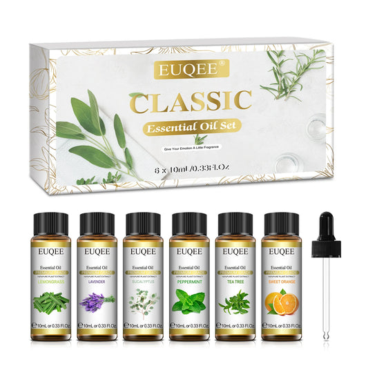 EUQEE 6 Bottles Essential Oils Set For Diffuser DIY Soap Candle Making-Peppermint Lavender Sweet Orange Lemongrass Eucalyptus