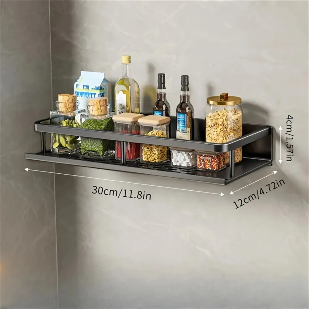 1 Multi-Functional Storage Rack With Rod Seasoning Rack Wall-Mounted Seasoning Storage Rack For Cooking Items