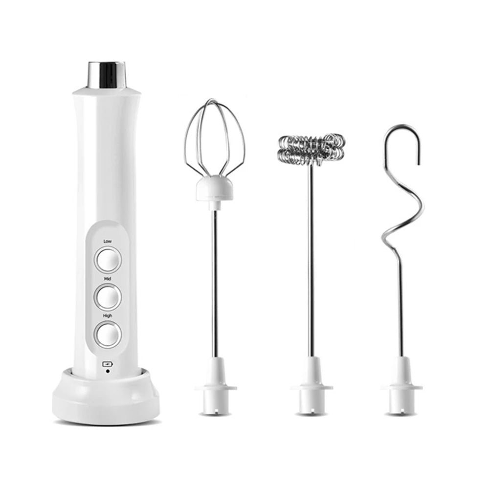 Electric Foamer Mixer Whisk Beater Stirrer 3-Speeds Coffee Milk Drink Frother USB Rechargeable Handheld Food Blender Whisk