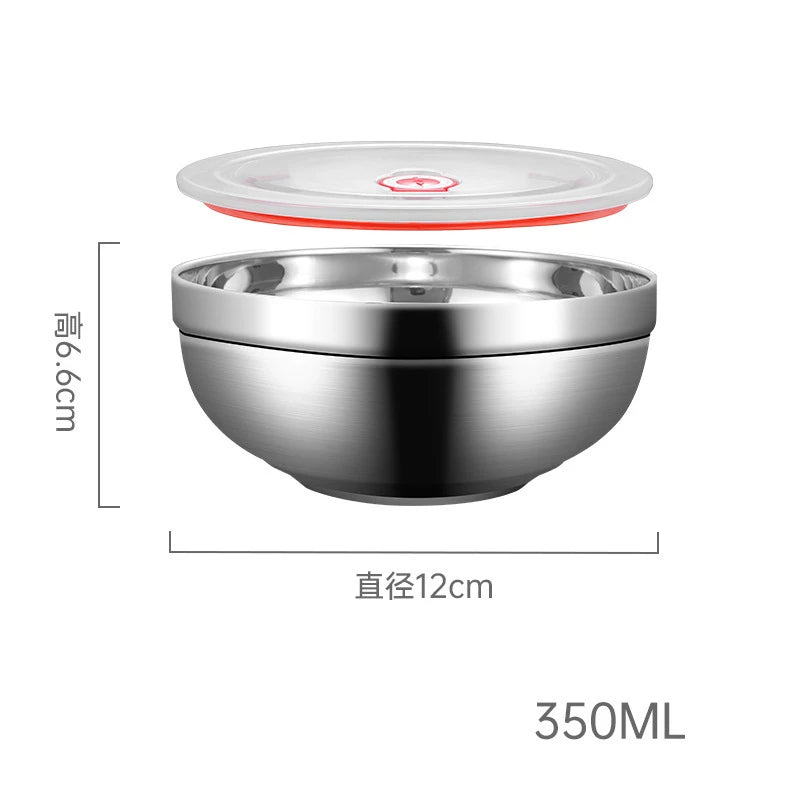 Double Layer Stainless Steel Bowls With Lid Salad Mixing Serving Bowl Korean Style Ramen Noodles Food Storage Containers