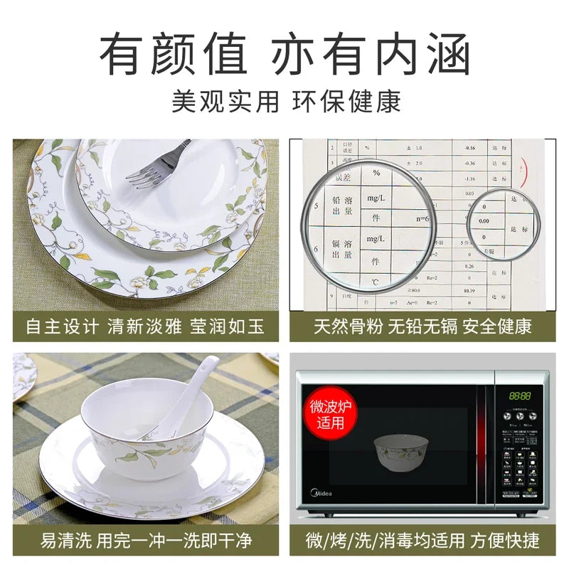 Elegant Bone China Dinnerware Set with Korean Creative Bowl and Plate Spoon for Wedding Gift