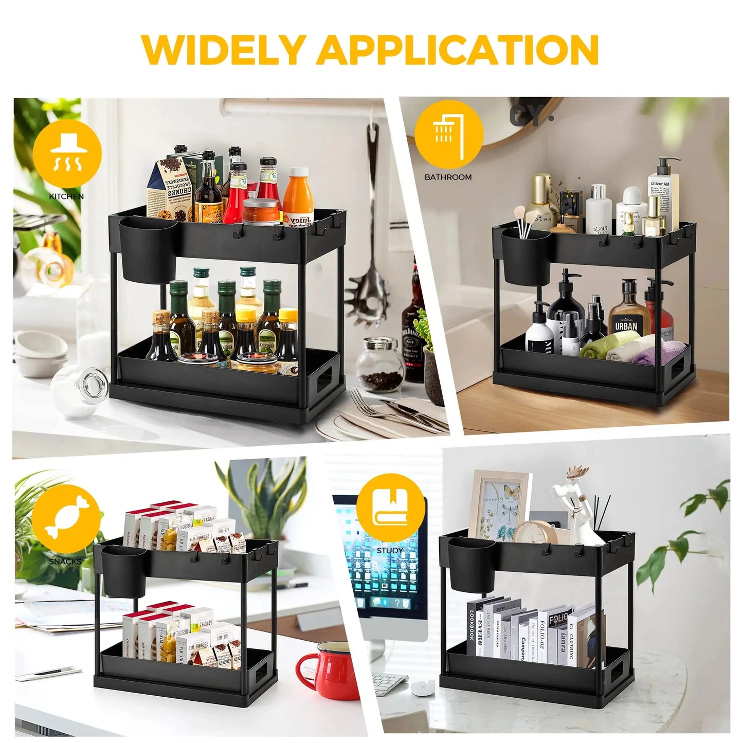 Under Sink Organizer and Storage, Kitchen Organization Rack with Double Sliding Cabinet Drawers, Multi-Purpose Storage Shelf Hol