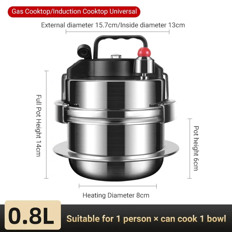 Portable Pressure Cooking Pot Stainless Steel Micro Pressure Cooker Outdoor Camping Household 5-minute Quick Cooking Pot 0.8-2L