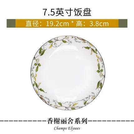 Elegant Bone China Dinnerware Set with Korean Creative Bowl and Plate Spoon for Wedding Gift