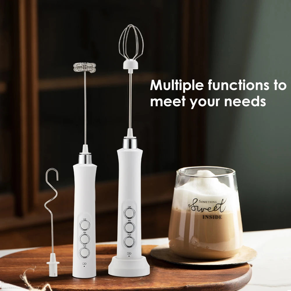 3 In 1 Wireless Milk Frother Handheld Foam Maker for Lattes Coffee Whisk Mixer Foamer for Cappuccino Frappe Matcha Frothing Wand