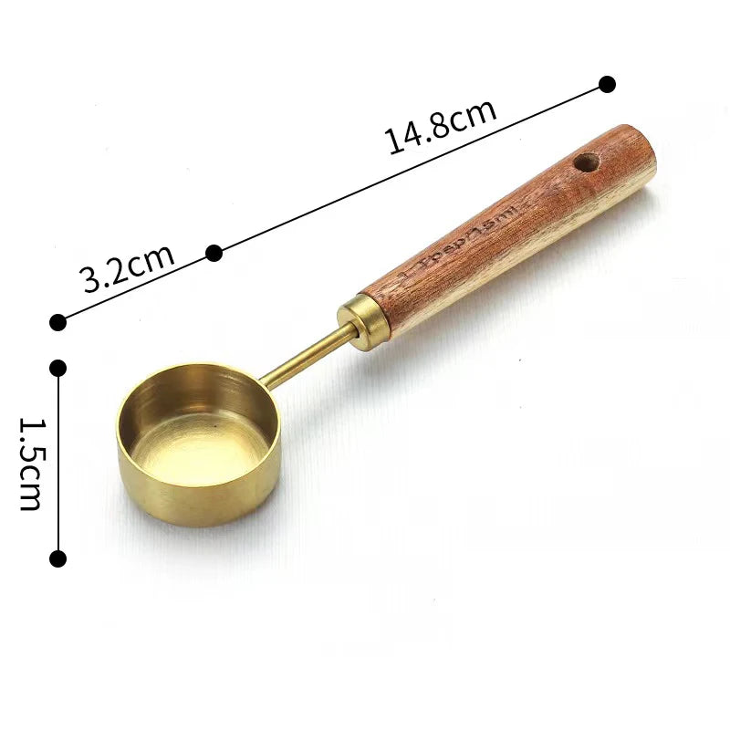 Wooden Handle Measuring Cups Spoons Stainless Steel Food Coffee Flour Scoop Kitchen Scale Baking Cooking Gadget Kitchen Tools