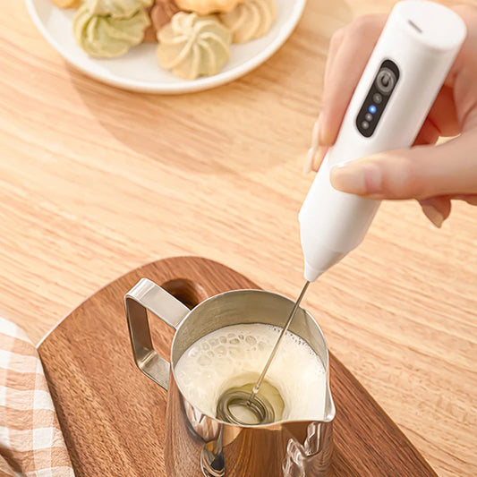 MINI Milk Frother USB Rechargeable 3 Speeds Foam Maker Coffee Whisk Mixer Electric Handle Blender Egg Beater