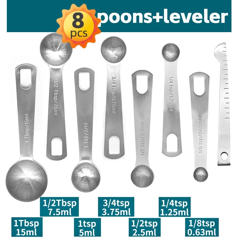 Measuring Cups & Spoons Set - Premium Stainless Steel Measuring Cups and Measuring Spoons for Dry and Liquid Ingredient