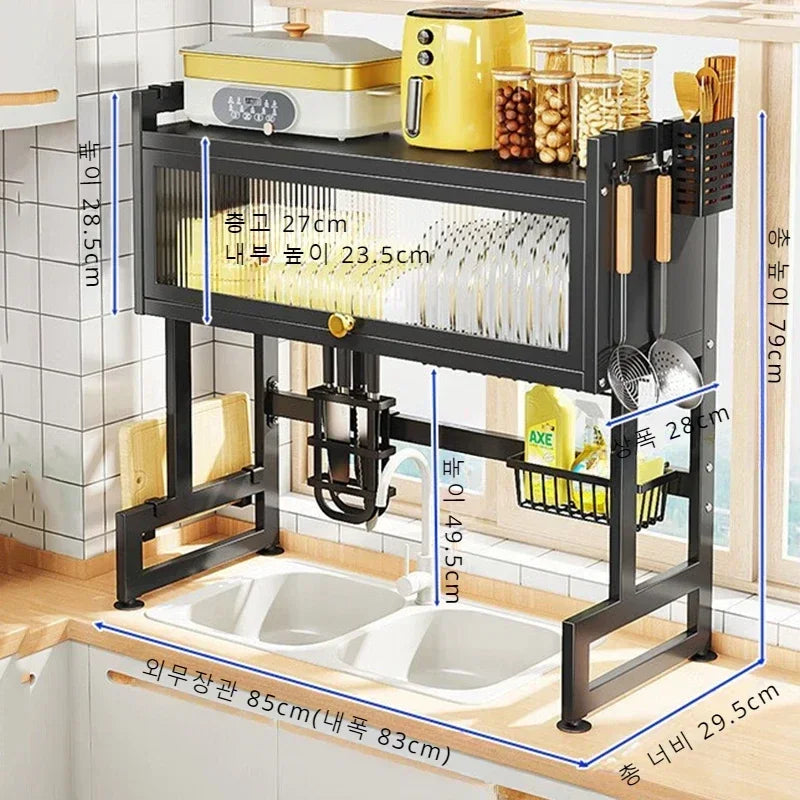 Sink Dish Bowl Rack Kitchen Storage Cabinet Kitchen Stainless Steel Drain Shelf Multi Organizer Cabinets Over The Sink Shelves