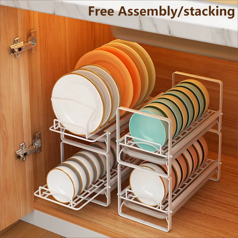 Dish Drain Shelf Stackable Drawer Bowls and Plates Organizer Rack Countertops Drain Shelf Cabinets Sink Cutlery Storage Shelf