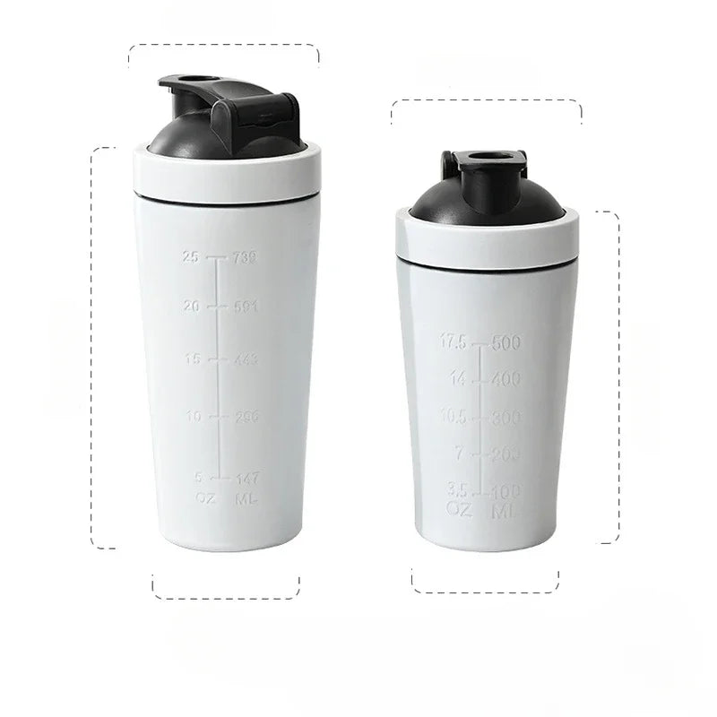 500ML/750ML Stainless Steel Protein Powder Shaker Bottle with Steel Ball and Scale Leak Proof Gym Fitness Sport Whey Shakes Cup