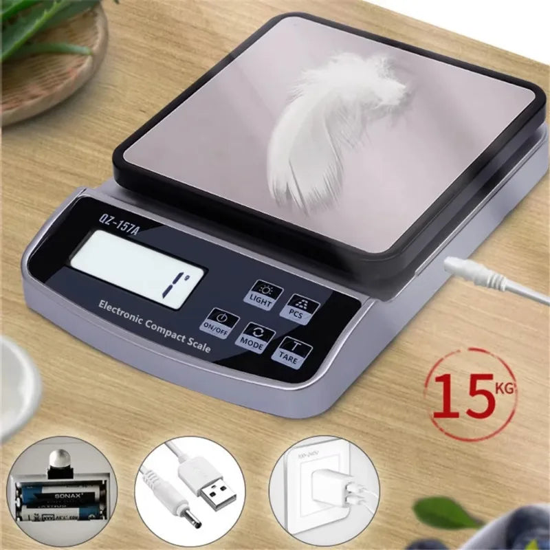 Electronic Digital Scale 15/10/5/3KG Maximum Weight USB Charge Digital Display Scale Precision Instrument Kitchen Measuring Tool