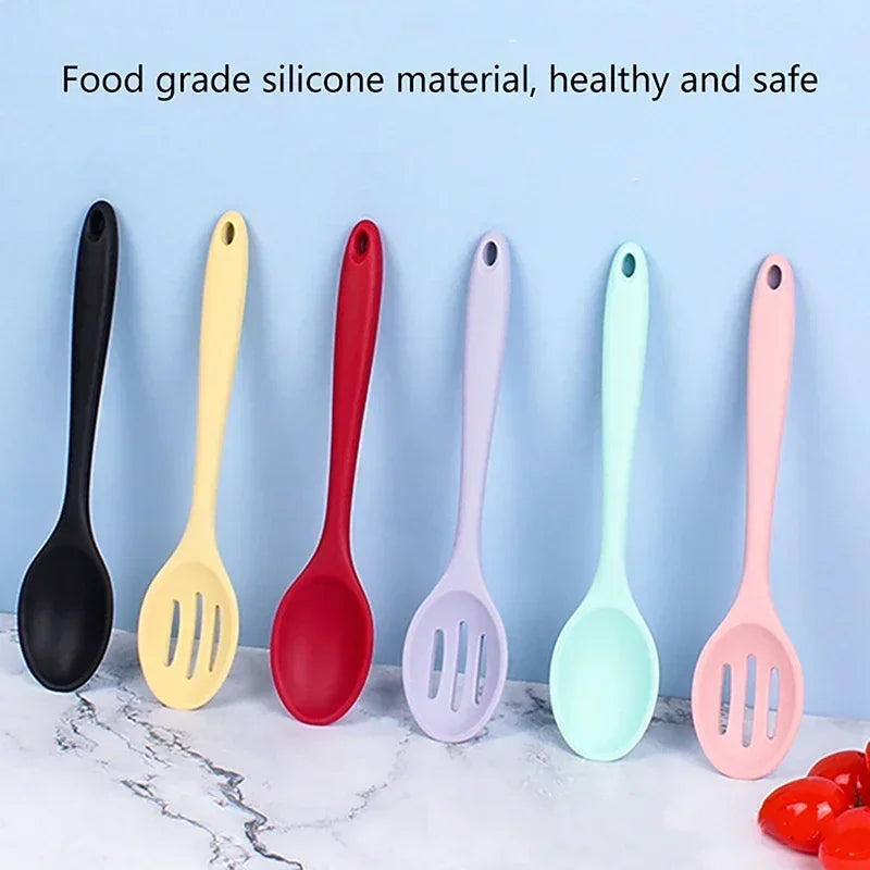 Long Handle Silicone Colander Ramen Noodle Spoon Rice Salad Mixing Kitchen Teaspoon