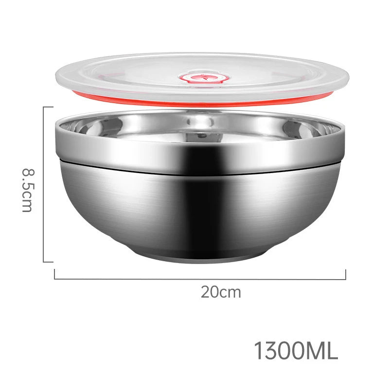 Double Layer Stainless Steel Bowls With Lid Salad Mixing Serving Bowl Korean Style Ramen Noodles Food Storage Containers