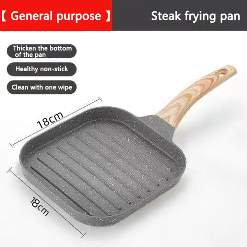 4 Hole Frying Pan Non Stick Breakfast Burger Egg Pancake Maker Wooden Handle Medical Stone Four Hole Omelet Pan