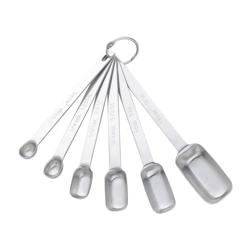 6PCS Kitchen Stainless Steel Measuring Spoons Teaspoon Coffee Sugar Scoop Cake Baking Flour Measuring Cups Kitchen Cooking Tools