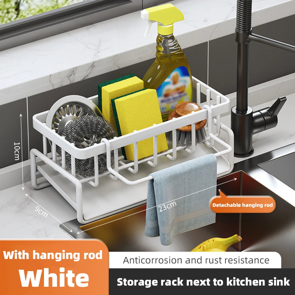 Self-draining Sink Shelf Stainless Steel Kitchen Sink Drain Rack Soap Sponge Holder Kitchen Sink Organizer