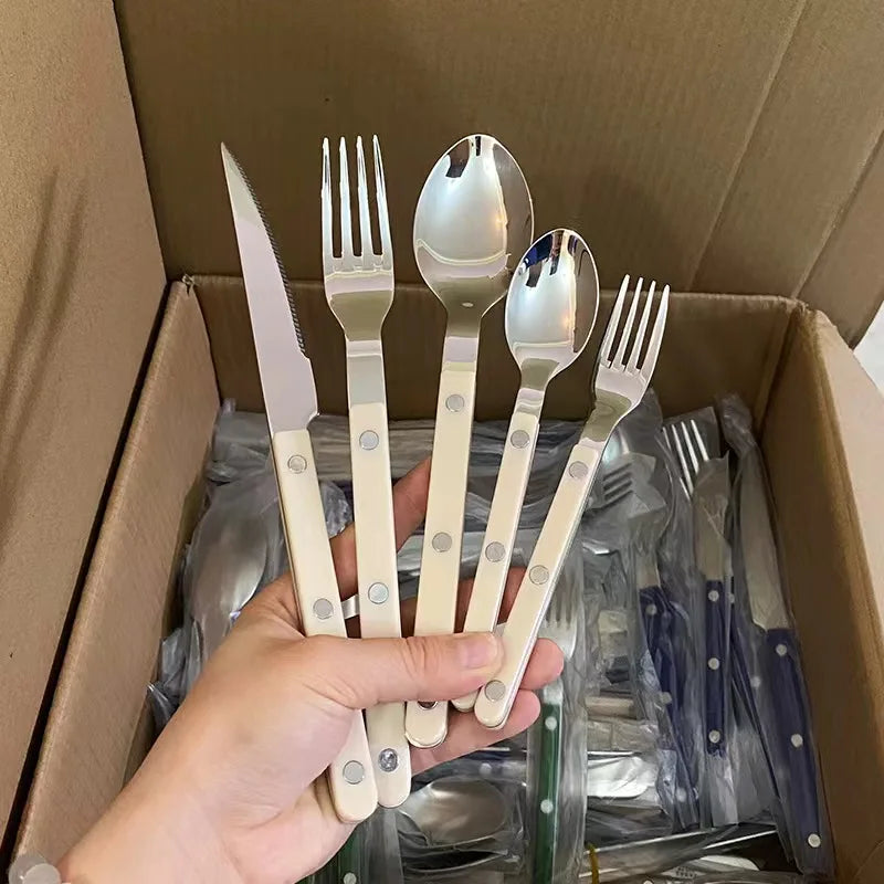 Fashion New Colorful Handle 304 Cutlery Set 18/10 Stainless Steel Creativity Gift Flatware Knife Fork Spoon Drop Ship