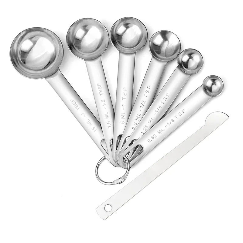 Stainless Steel Measuring Spoons Cups Set Small Tablespoon Teaspoons Set 6 with Bonus Leveler for Dry and Liquid