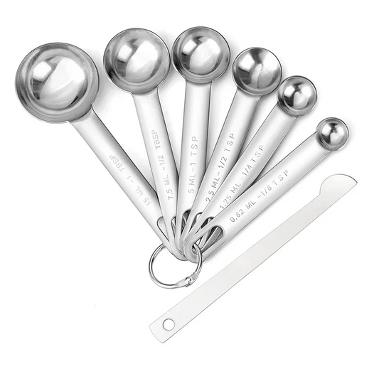 Stainless Steel Measuring Spoons Cups Set Small Tablespoon Teaspoons Set 6 with Bonus Leveler for Dry and Liquid