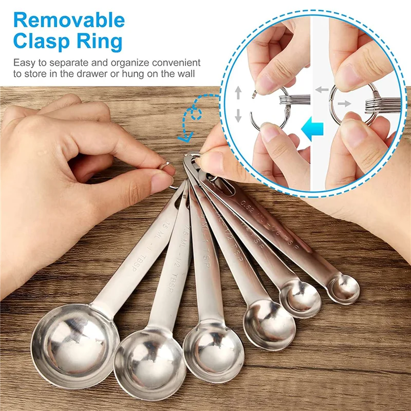 Stainless Steel Measuring Spoons Cups Set Small Tablespoon Teaspoons Set 6 with Bonus Leveler for Dry and Liquid