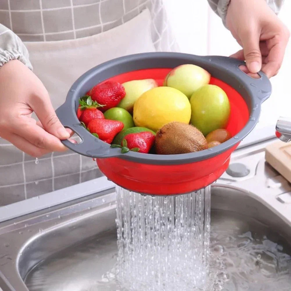 Silicone Folding Drain Basket Fruit Vegetable Washing Basket Foldable Strainer Colander Collapsible Drainer Kitchen Storage Tool