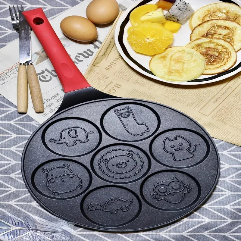 Seven-hole Breakfast Frying Pan Animal Face Design Multi-function Wheel Pancake Pan Small Egg Dumpling Non-stick Frying Mould