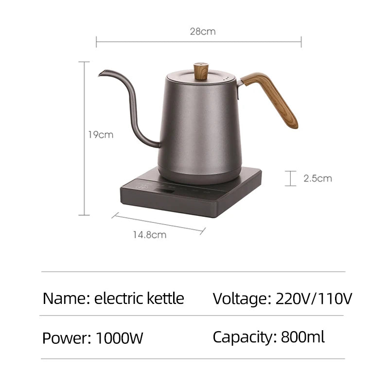 Gooseneck Electric Kettle 800ml Hand Brew Coffee Pot Smart Teapot Temperature Control Pot 1000W Rapid Heating Kettle 110V/220V