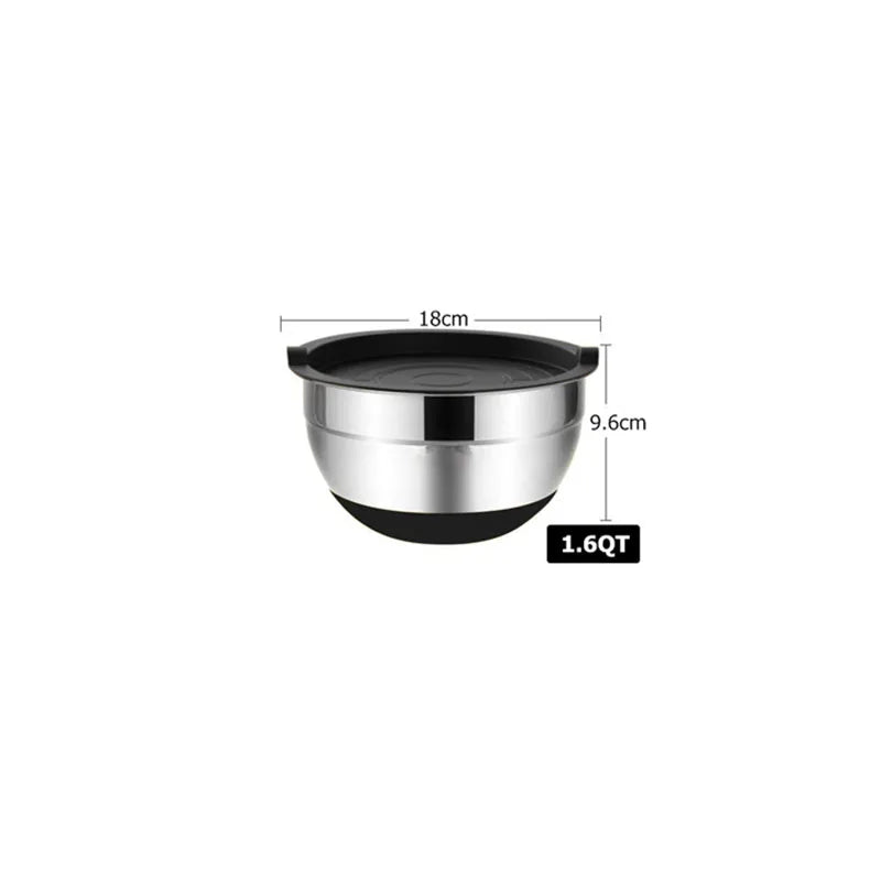 LMETJMA Mixing Bowls with Lids and Non Slip Bases Stainless Steel Mixing Bowls Set for Baking Nesting Storage Bowls JT227