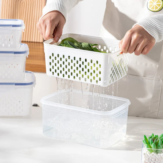 Refrigerator Storage Box with Drain Basket Multipurpose Organizer Fresh Vegetable Fruit Boxes Kitchen Organizer Containers 1PCS