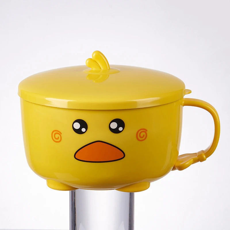 Kawaii Duck Ramen Noodles Bowl With Lid Cute Stainless Steel Kitchen Fruit Instant Salad Rice Soup Double-layer Bowl Tableware