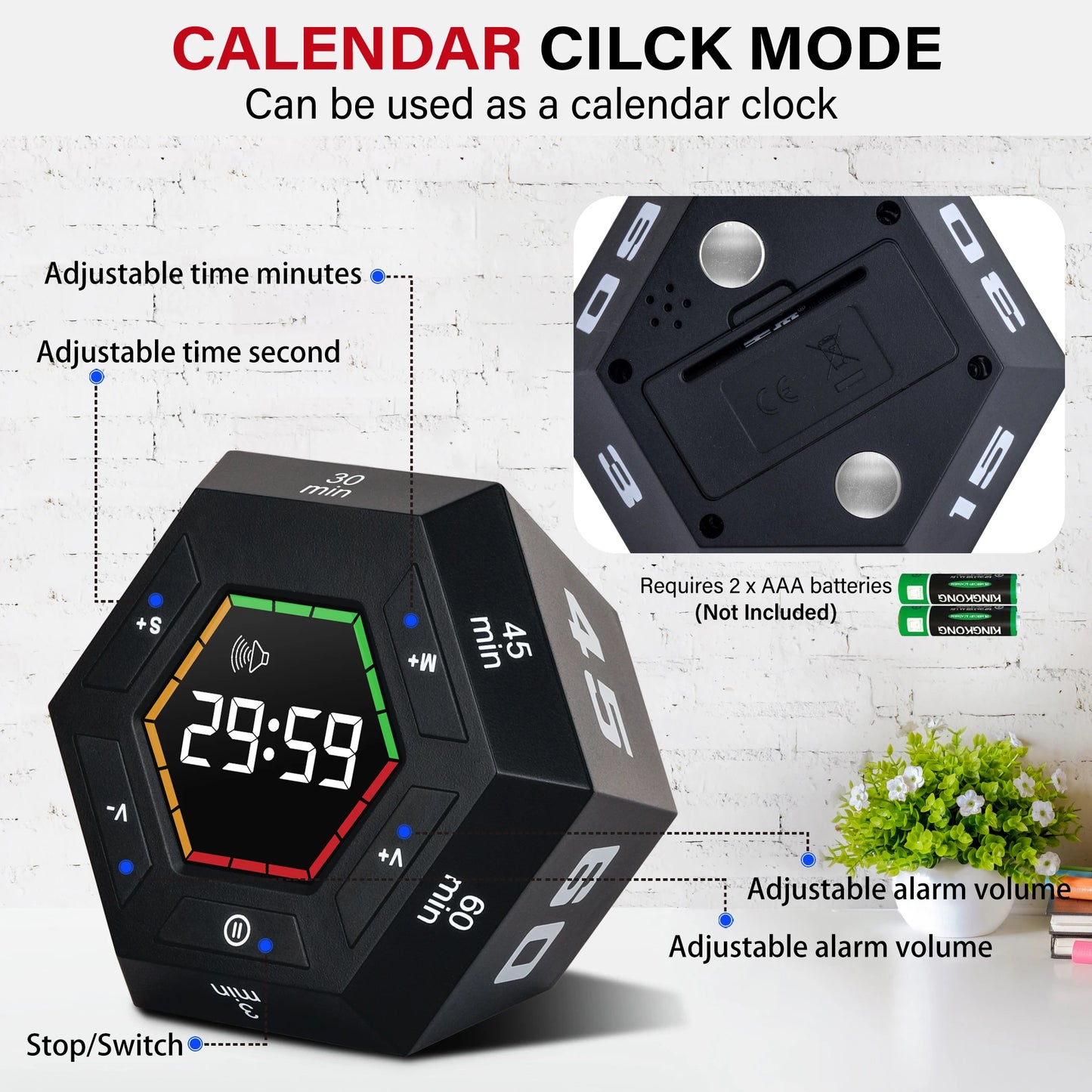 Hexagon Visual Flip Timer for kids  Digital Study Pomodoro Cooking Timers Silent timing Magnetic Smart Productivity Kitchen Time