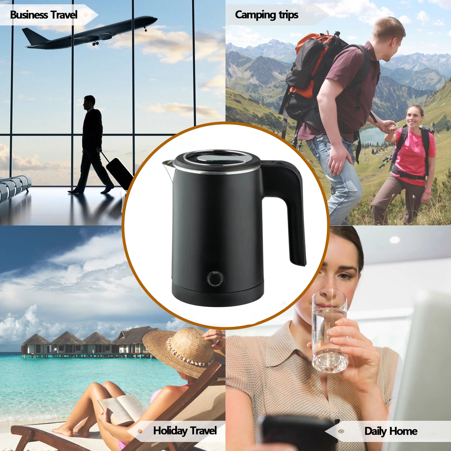 Travel Electric Kettle Tea Coffee 0.8L Stainless Steel Portable Water Boiler Pot For Hotel Family Trip Kitchen Smart Kettle Pot