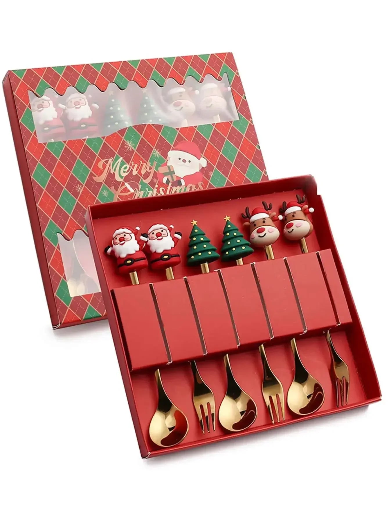 New Christmas Tableware Set Spoon and Fork Stainless Steel Creative Tableware Coffee Tea Dessert Spoon Exquisite Gift Set