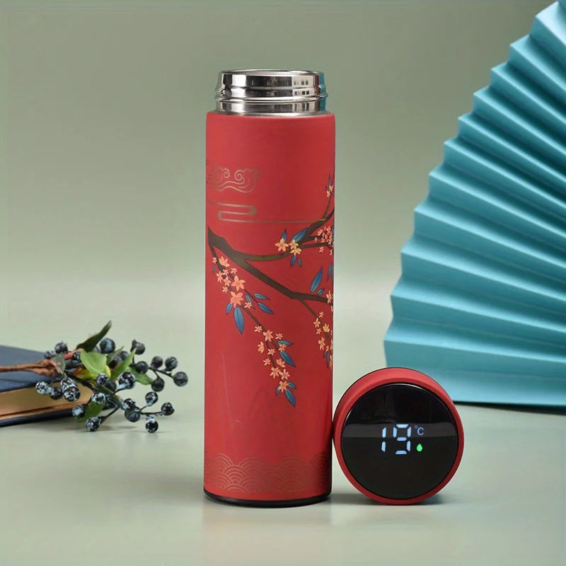 Chinese Style Thermal Water Bottle, Retro Smart Temperature Display Insulated Cup, Stainless Steel Water Cup