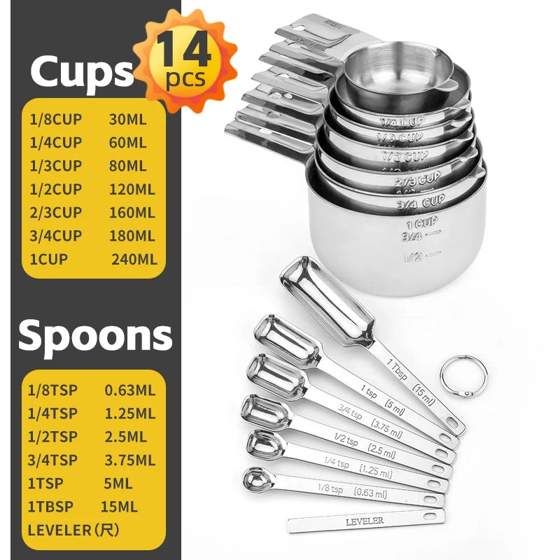 Measuring Cups & Spoons Set - Premium Stainless Steel Measuring Cups and Measuring Spoons for Dry and Liquid Ingredient