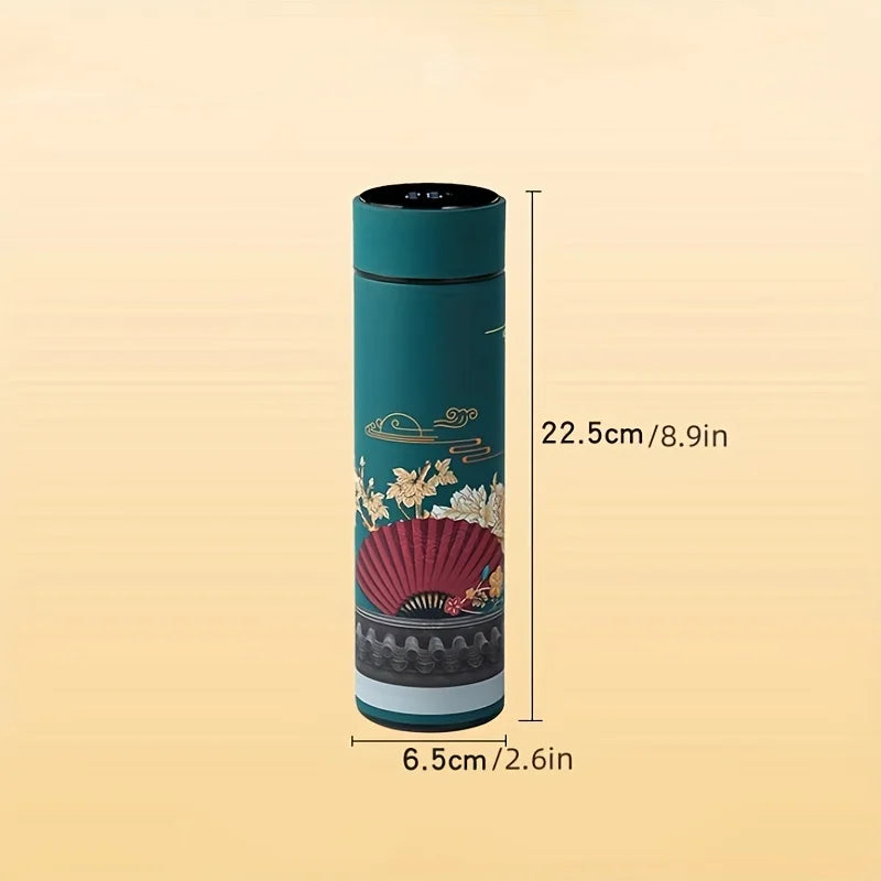 Chinese Style Thermal Water Bottle, Retro Smart Temperature Display Insulated Cup, Stainless Steel Water Cup