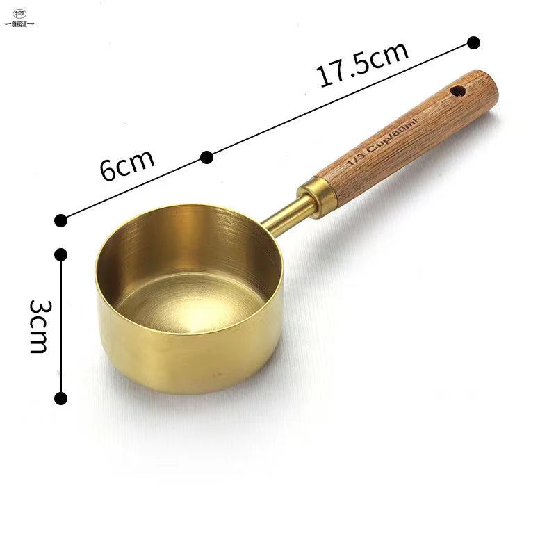 Wooden Handle Measuring Cups Spoons Stainless Steel Food Coffee Flour Scoop Kitchen Scale Baking Cooking Gadget Kitchen Tools