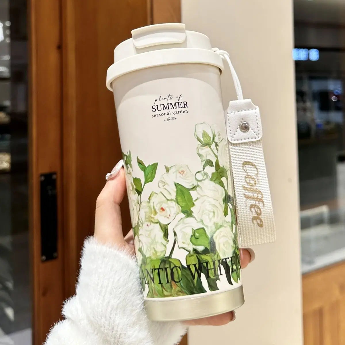 Woman Flower Coffee Mug 500ml 316 Stainless Steel Vacuum Flask Straw and Directly Drinking Insulated Tumbler  Thermal Cup