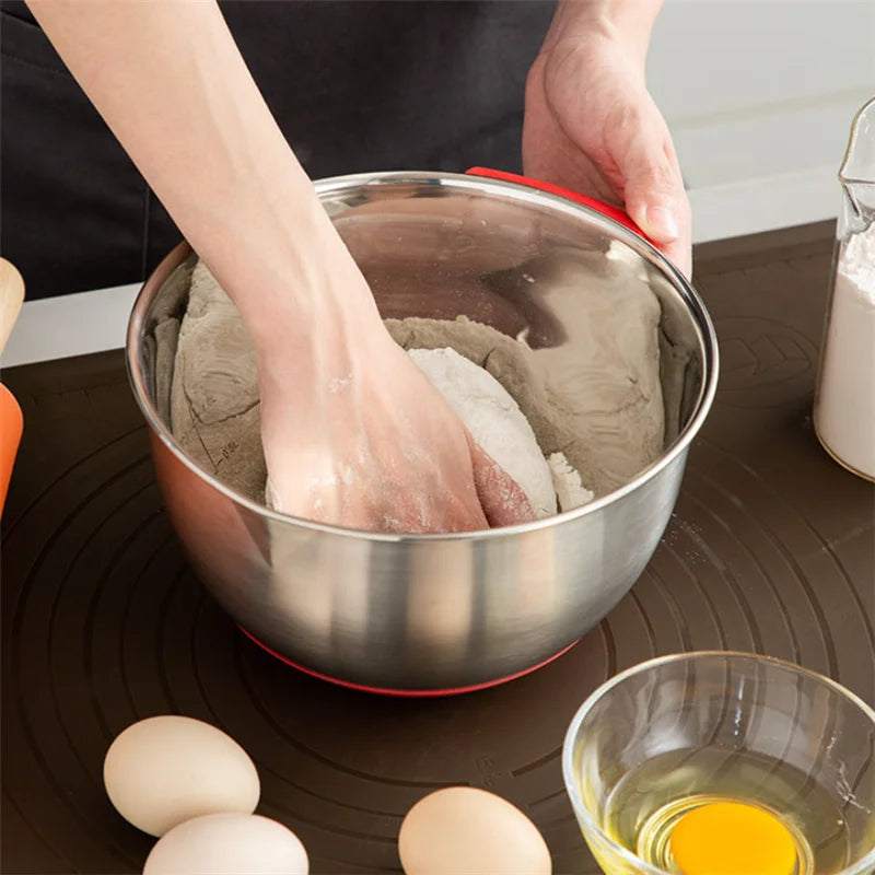 Thicked Stainless Steel Mixing Bowl with Lid Non-Slip Bottom Salad Egg Beater Bowls Food Container Basin Kitchen Tools