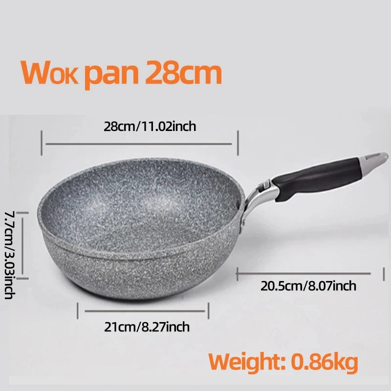 Durable Stone Frying Pan28/26/24/20cm Wok Non-stick Pan Skillet Cauldron Induction Cooker Pans Pancake Egg Gas Stove Home