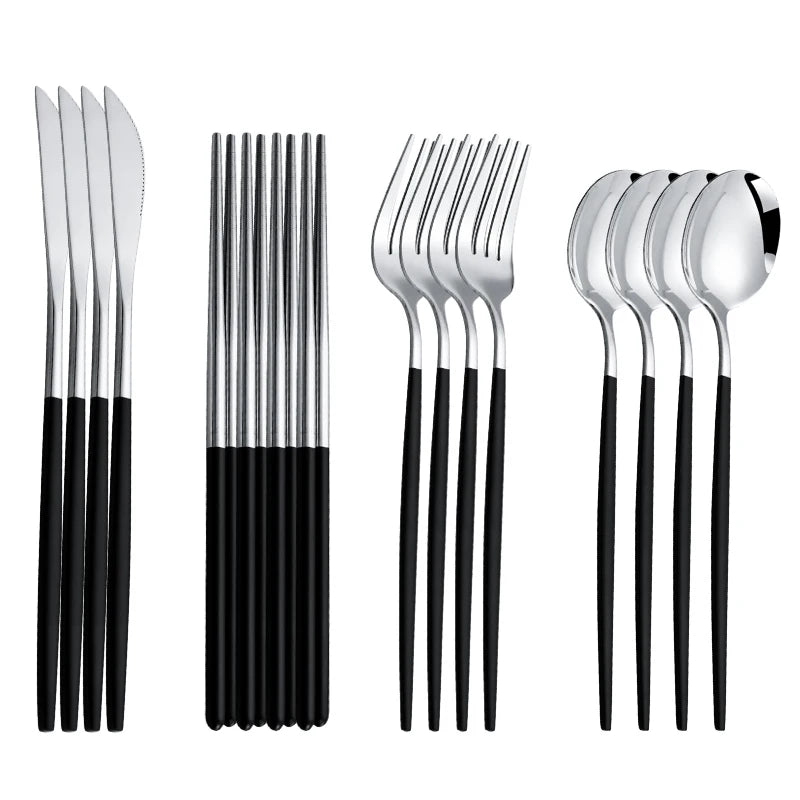 Gold Cutlery Set Korean Stainless Steel Tableware Set Fork Spoon And Chopsticks Set Golden Dinnerware Set Luxury Tableware Set