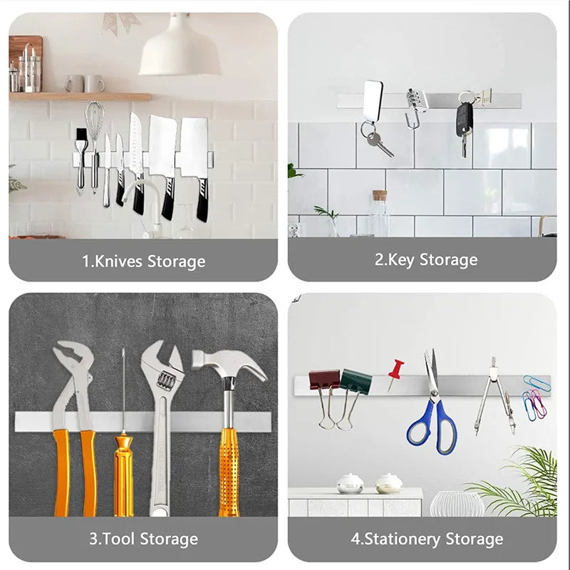 Stainless Steel Knife Stand Strip Organizer Strong Magnetic Knife Holder Wall Mount Kitchen Bar Storage Kitchen Accessories