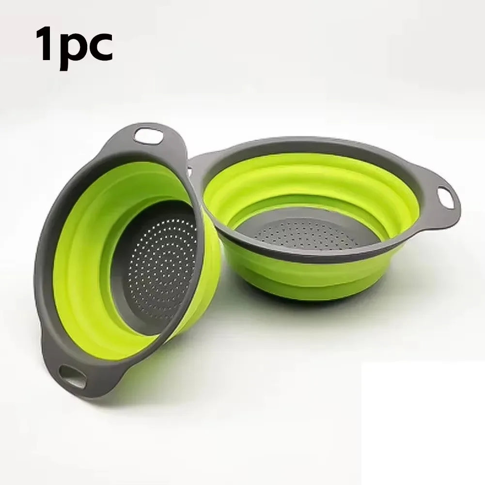 Silicone Folding Drain Basket Fruit Vegetable Washing Basket Foldable Strainer Colander Collapsible Drainer Kitchen Storage Tool