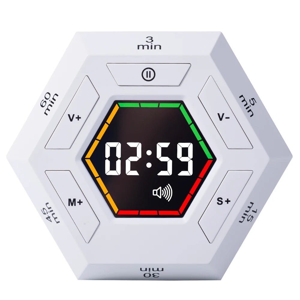 Hexagon Visual Flip Timer for kids  Digital Study Pomodoro Cooking Timers Silent timing Magnetic Smart Productivity Kitchen Time