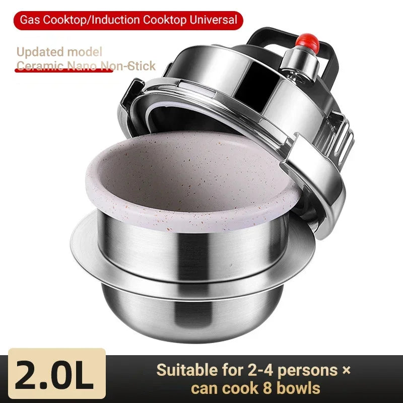 Portable Pressure Cooking Pot Stainless Steel Micro Pressure Cooker Outdoor Camping Household 5-minute Quick Cooking Pot 0.8-2L